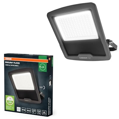 Osram ENDURA FLOOD PC 100W LED-Fluter, 4000K kaltweiß, 12000 Lumen, IP65 Flutlicht, recyceltes Aluminium, 120 lm/W Effizienz, Grau, 230V