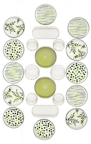 Kitchen Life 22-teiliges Frühstücksset für 12 Personen – Stapelbare Tree Serie aus Kütahya Keramik – Hochwertiges, handgefertigtes Geschirr für Frühstück & Brunch