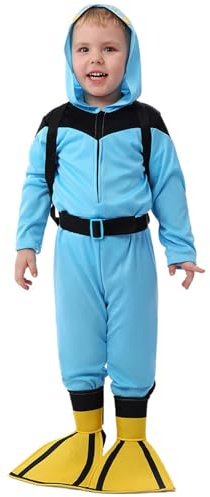 Générique Costume Halloween Garçon Plongeur Jeu de Rôle Tenue Combinaison pour Enfant Fête Déguisement Cosplay Performance Professionnelle pour Enfants(Blue, 3-4 Years)