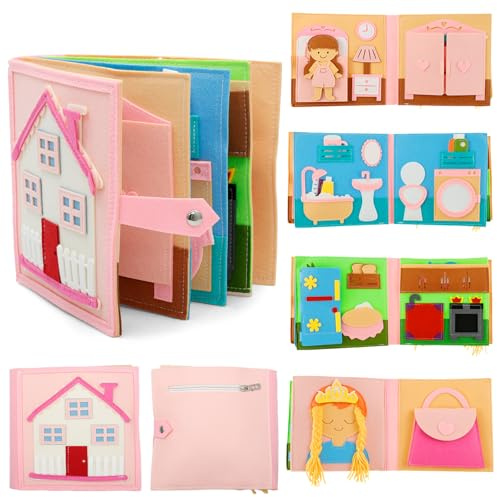 Busy Book for Toddlers Montessori Felt Quiet Book Busy Board for Toddlers 1 2 3 Year Old Preschool Early Learning Educational Travel Sensory Toy Daily House Learning Activities Books Girls Gift