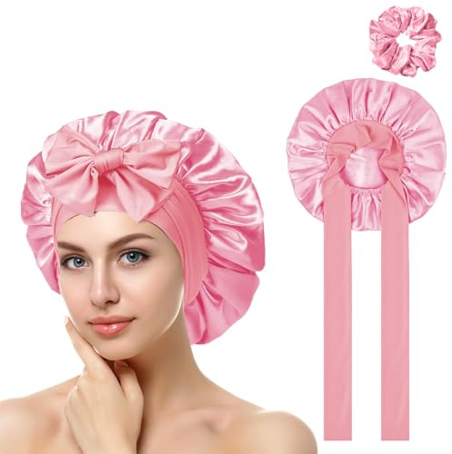 ACWOO Silkeshuva för att sova, dubbelsidig silkeshuva för att sova i håret för natten, bonnet med elastiskt band, satin hårmössa för kvinnor