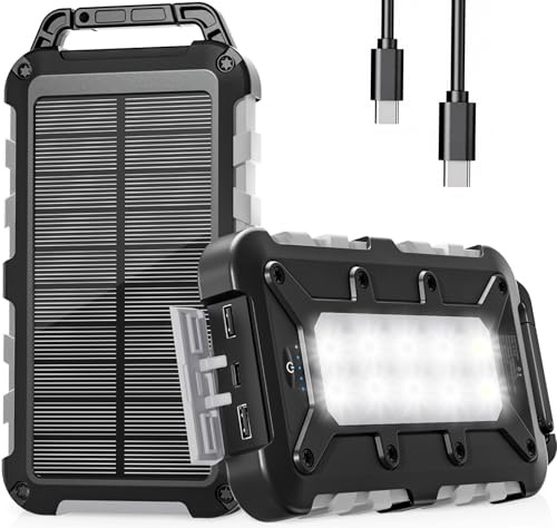 WOWMVP Cargador Solar 10000mAh, Power Bank Solar Batería Externa Portátil PD22.5W USB C Carga Rápida Impermeable 3 Salidas y 2 Entradas con Linterna LED para Moviles Tabletas Etc.