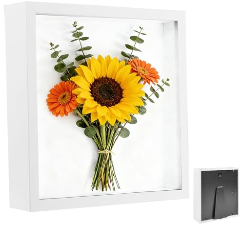Cadre Photo 3D, 30 X 30 Cm Cadre Photo Profond À Remplir, Cadre Objet Profond 3 Cm, avec Plaque Acrylique Transparente, Cadre 3D pour Bouquet de Mariage, Vitrine Carré Profond, pour la Maison, Blanc