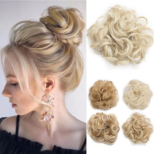 TESS Capelli Chignon Finti Chignon Capelli Veri Elastico Posticcio Per Capelli Chignon Capelli Sintetici Extension Per Chignon Coda di Cavallo Per Donna Ragazze,Biondo Dorato + Biondo Sbiancato