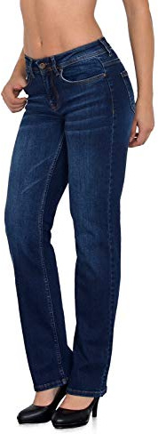 ESRA Straight Jeans Damen Stretch Hose Damen Jeans High Waist - Stretch Damen Jeans Gerades Bein bis Übergröße Große Größe G6