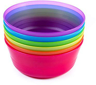 Cuddly Hippo Kids Plastic Dinnerware Set of 6 Multi Color Bowls - Reusable, BPA-Free, Dishwasher Safe and Microwaveable