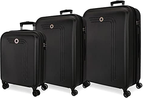 Movom Riga Set de Bagages Noir 55/70/80 cms Rigide ABS Serrure à combinaison 217L 4 roues doubles Bagage à main