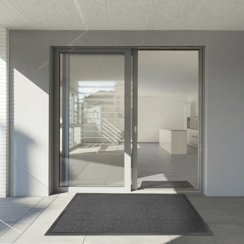casa pura - Tapis Entrée Intérieur Sky - Tapis Antidérapant et Anti-Poussière - Paillasson de propreté intérieur et extérieur - Tapis de Porte Lavable et Ultra Absorbant (Gris-Noir 120x180 cm)