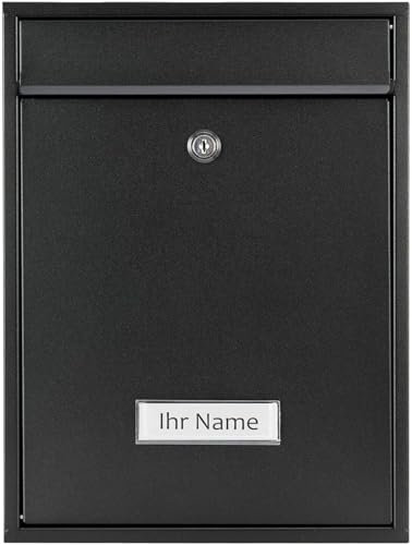 Verda Briefkasten mit Zeitungsfach, Namensschild und großem Briefschlitz, Personaliesiert, 2X Schlüssel, Postkasten, Edehlstahl, Designer Wandbriefkasten, Anthrazit, Wetterfest, Mailbox (SN3664-2)