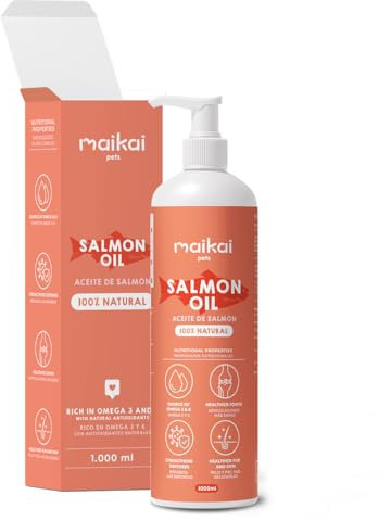 MAIKAI 1L Lachsöl für Hunde und Katzen – Omega 3 – Gesunde Haut + Fellpflege – Unterstützung für Gelenke + Abwehrkräfte – 100 % natürlich – Barf Öl Hund
