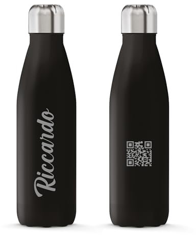 THE STEEL BOTTLE - Incisione a Laser su Bottiglia Termica in Acciaio Inox, Isolamento sottovuoto a Doppia Parete, capacità 500 ml, Chiusura Ermetica, Borraccia Portatile (Nero)