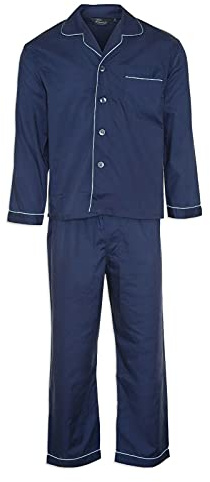 Men's Champion Plain Cotton Traditional Long Pyjama Set Blue, Navy UK Size S-5XL (Navy, 5XL)