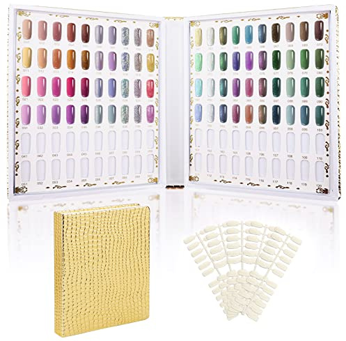 Segbeauty Nail Affichage Graphique Couleur, 120 Colores, avec 120 Faux Ongles, Présentoir Nuancier pour Vernis à Ongles, Pratique Nail Salon Professionnel Nuancier, Motif Crocodile Doré