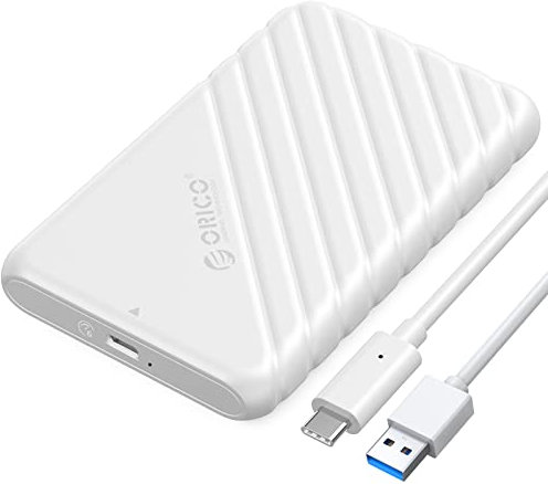 Festplattengehäuse 2,5 Zoll, ORICO 6Gbps USB C 3.2 Gen 1 Festplatten Gehäuse für 9.5mm 7mm 2.5 Zoll SATA SSD HDD, UASP Trim unterstützt, mit USB 3.1 Kabel, Werkzeugloses Externe SSD Gehäuse(Weiß)