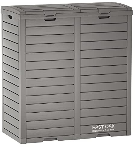EAST OAK 76 Gallon Outdoor Trash Can | Waterproof Resin Garbage Can with Tiered Lid & Drip Tray | Outside Trash Bin for Patio | Kitchen, Backyard & Deck | Gray Color
