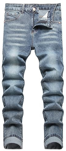 JUNBAOSS Men's Skinny Jeans Stretch Washed Slim Fit Pencil Pants Ripped Jeans for Men, Mens Destroyed Distressed Denim Jeans Men's Ripped Straight Slim Moto Biker Jeans, Nostalgia 5875, Size 30