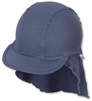 Sterntaler Bademütze mit Nackenschutz Struktur - Schwimmmütze Jungen UV -Schutz 50+ - UV Bademütze aus Bademodenstoff - Schirmmütze Baby mit Nackenschutz für Badespaß an sonnigen Tagen - blau, 47