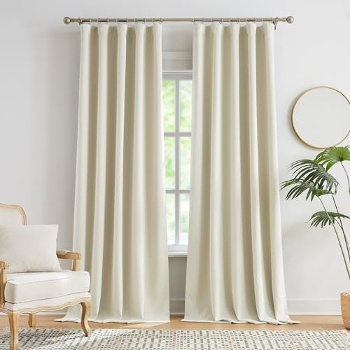 Treatmentex 2er-Set Blickdichte Vorhänge mit Kräuselband Thermogardine Kälteschutz Verdunklungsvorhang Beige Gardinen Wämreisolierend für Schlafzimmer Wohnzimmer, 245x140cm (HxB)