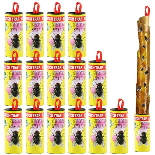 Darryy Carta Moschicida, 16x Trappola Mosche Ecologica non Tossica, Trappole per Mosche, Carta Moschicida Interno, Carta Moschicida per Esterno, per Moscerini della Frutta, Zanzare, Parassiti