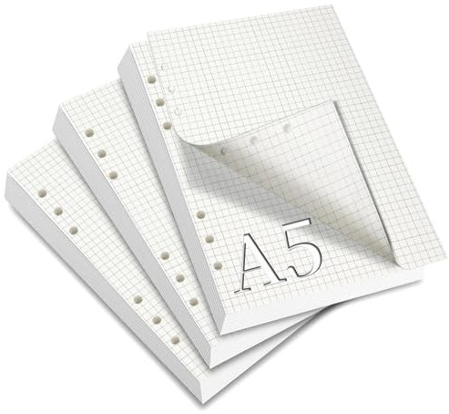 SWTYExt 3 Packungen A5 Nachfüllpapier Kariert, Nachfüllbar Notizpapier 180 Blätter 6 Löcher Papier Nachfüllbare Refill Ringbucheinlagen für Notizbuch Skizze Tagbuch Malerei