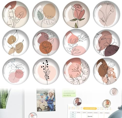 Lotbun 12 Colores Imanes Decorativos Líneas Botánicas Florales Rosa, Imanes de Refrigerador y Nevera, Potentes para Pizarra Blanca