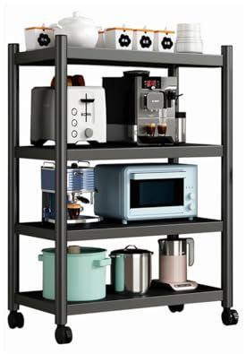 MAGIC SELECT Regal mit Rollen, Standregal, Lagerregal, Mehrzweck-Metallregal, Möbel für Küche, Bad, Schlafzimmer, Garage, Wohnzimmer mit 4 Lagerregalen, Schwarz.