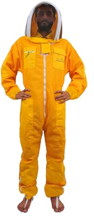 URBANSBEE Tuta Apicoltore Professionale Ventilata con Cappello fantasia, Cappello Integrato e Ampie Tasche - Abbigliamento Protettivo per Apicoltura, Anti-Punture API, Naturale traspirante /Resistente