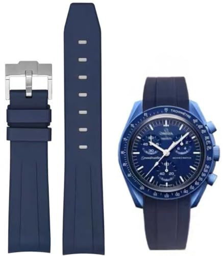 Danxancy Band för Moonswatch-klocka, böjd ände gummi klockrem kompatibel med Omega Swatch Moonswatch Speedmaster Planet Series klocka ersättningsband för män kvinnor