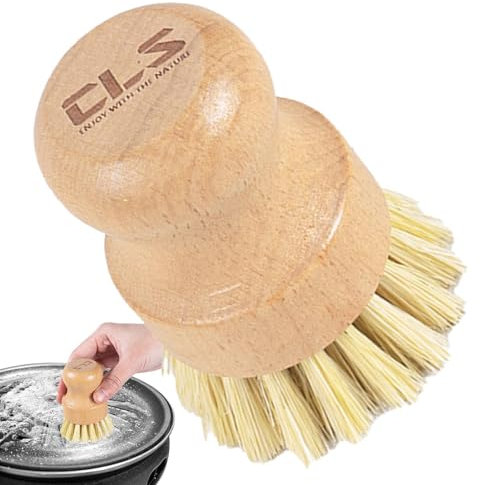 Wooden Palm Brush, Retro Style Household Pot Scrubber, Kitchen Natural Wood Dish Cleaner Brush, Eco-Friendly Sisal Fiber Bristle for Cleaning Dishes Cast Iron Pots Pans Sink and Vegetables