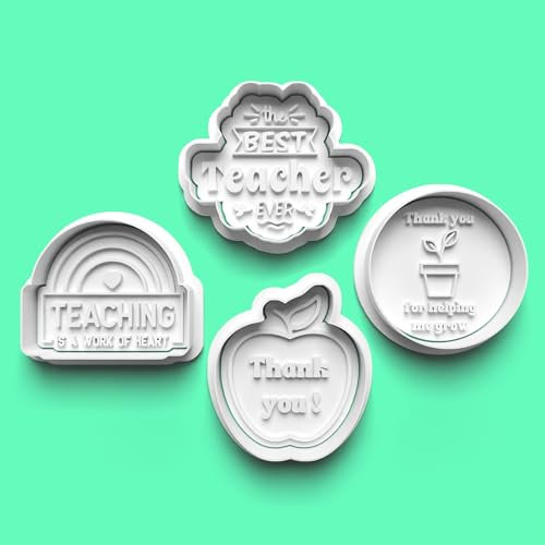 Generic Cookie Cutters Set 4 Thank You Teacher Cookies Stamp Cutter Mould Dough Fondant for Kid DIY Clay Making