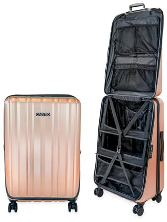 CASYRO Koffer zum Aufklappen, Stand-Up Koffer, Schrankkoffer, Hartschalenkoffer Trolley, Reisekoffer nutzbar wie Kleiderschrank, Rollkoffer mit 4 Rollen, 120l, L (Rose Gold)