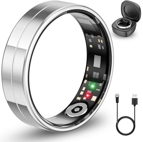 2025 Neuer ultradünner Smart-Ring, überwacht 24/7 Herzfrequenz, SpO2, Schlaf, Körpertemperatur usw. Ringe für Männer und Frauen, Keine Abonnementkosten, Android iOS (Silber Größe 9)