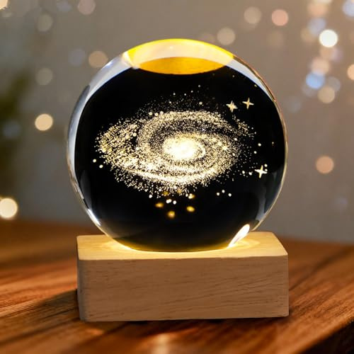 Sfera di cristallo 3D con galassia – Via Lattea pianeti sfera di cristallo luce notturna scena astronomia lampada a LED sfera luna palla regalo Natale bambini decorazione per la casa, tavolo, regalo