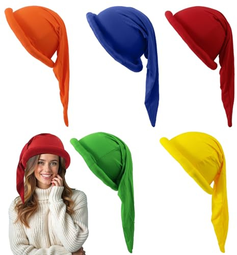 AUNGCSHE 5 cappelli da gnomo, per adulti, con bersaglio nano, in 5 colori, unisex, adatto per carnevale, Natale, accessori per feste, giochi di ruolo