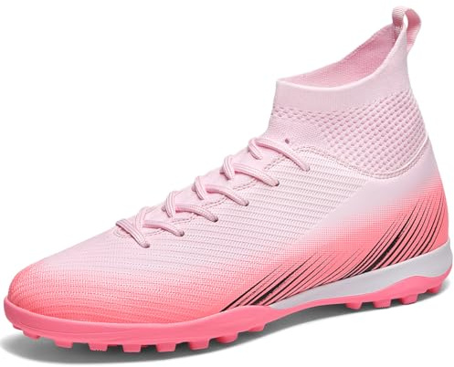 WOWEI Fotbollsskor herr pojkar High Top Spike Cleats professionella fotbollsskor barn sport utomhus atletiska träningsskor fotbollsskor sportskor tävling, Rosa 3, 43 EU