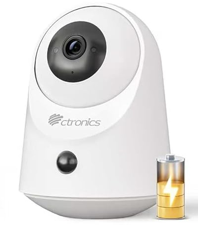 Ctronics caméra sans Fil 2K alimentée par Batterie, caméra Surveillance WiFi extérieure, Double Bande 2,4/5GHz, Vision Nuit 20m, PIR, Audio bidirectionnel, Stockage 128Go/cloud, Compatible PC/App