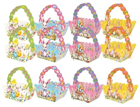 TAIZhiChen 12x Cestini di Pasqua Decorazioni per Feste Contenitori Fai Da Te per Bambini Cestini Regalo Portatili