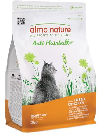 Almo Nature Anti Hairball - Crocchette Gatto Adulto con Pollo Fresco, con Miscela di Fibre Vegetali per Contrastare la Formazione di Boli di Pelo - Sacco da 2kg