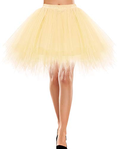 Bbonlinedress Mini tyllkjol för kvinnor 1950-tal, vintage, vuxen, balett, tutu, skater-kjol för cosplayfest, Champagne, L