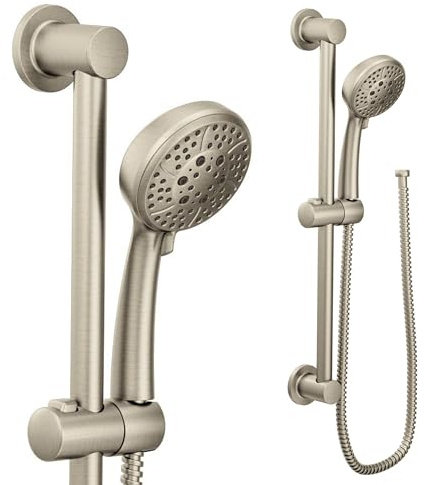 Moen Eco-Performance Brushed Nickel 4-Spray Pattern Handheld Showerhead with 69-Inch-Long Hose with 30-Inch Slide Bar, 3669EPBN