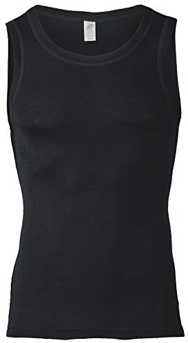 Engel Natur, Herren Achselshirt, Wolle und Seide (50/52, Schwarz)