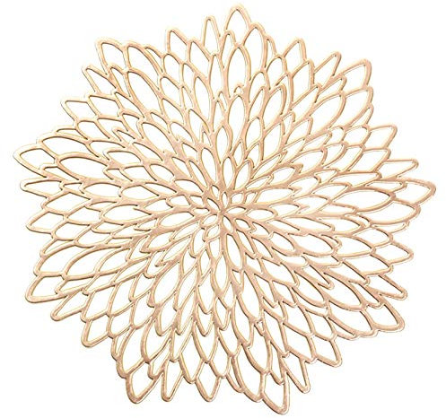 HEYOMART 6er Set Rund PVC Platzset Abwaschbar Platzsets Tischsets Rund, Hitzebeständige 38cm Platzdeckchen Abwaschbar rutschfest Platzteller Gold Ideal für Weihnachten Hochzeit Küche Party, Gold