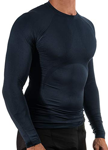 13MW Camiseta Térmica Profesional | Hombre | Tejido Reforzado | Transpirable (Azul Marino, XS-S)