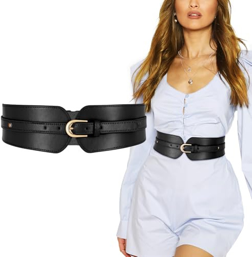 SUOSDEY Women Wide Waist Belt, Ladies Elastic Cinch Belt for Dress Coat with Fashion Layered Back black