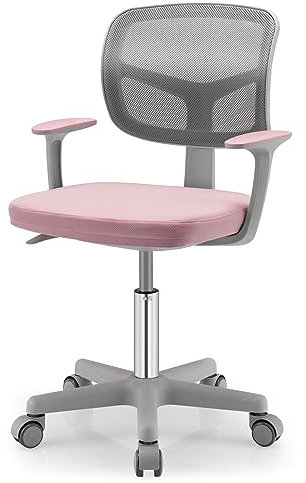 GOPLUS Schreibtischstuhl Kinder, Höhenverstellbarer Kinderdrehstuhl, Sitzhöhe 40-54cm, Kinder Bürostuhl mit Rückenlehne, Armlehnen, Ergonomischer Jugenddrehstuhl für 3-10 Jahre (Pink)