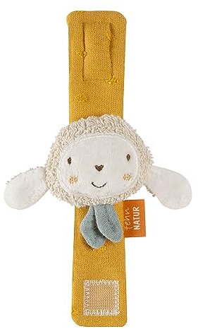 Fehn Bracelet hochet bébé fehnNatur Jouet Mouton - Jouet de motricité Griffon pour hochet, toucher - Doudou jouet bébé en coton bio - Jouet pour bébés et jeunes enfants à partir de 0+ mois