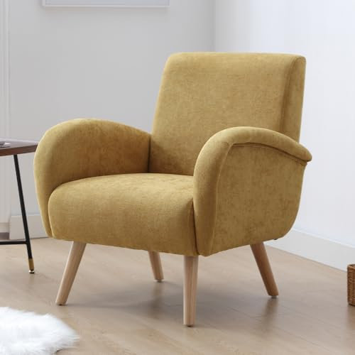 chairus Armchair for Living Room Chenille Accent Chair Single Upholstered Lounge Tub Chair with Wooden Legs (Yellow)
