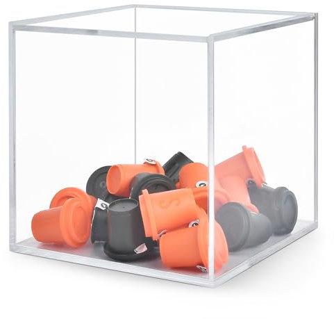 Akamino Acrylic Coffee pods Storage Box Cube Coffee Capsule Holder with Lid,Clear Acrylic Display Box Dustproof Desktop Organizer for Storing Sugar Tea Bags Collectibles Candies(15x15x15cm)