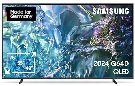 Samsung QLED 4K Q64D Fernseher 43 Zoll, TV mit Quantum Prozessor Lite, 100% Farbvolumen, 4K Upscaling, Motion Xcelerator, Smart TV, GQ43Q64DAUXZG, Deutsches Modell