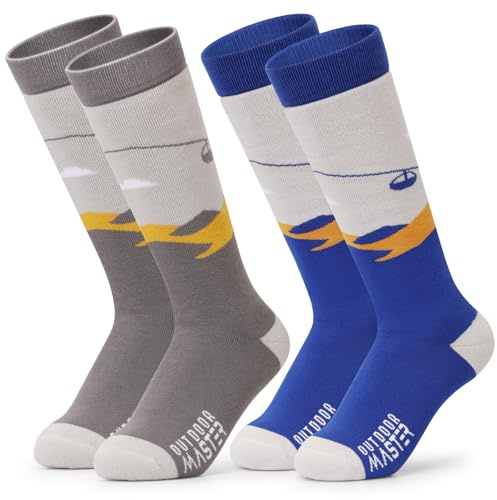 OutdoorMaster Ski Socken, Snowboard Socken für Jungen & Mädchen, Thermal Winter Warm & Atmungsaktiv, Über der Kalb